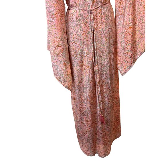 Womens Floral Pink Kaftan Dress Tassels - M/L - Lagenlook Bohomenian - Picture 8 of 8